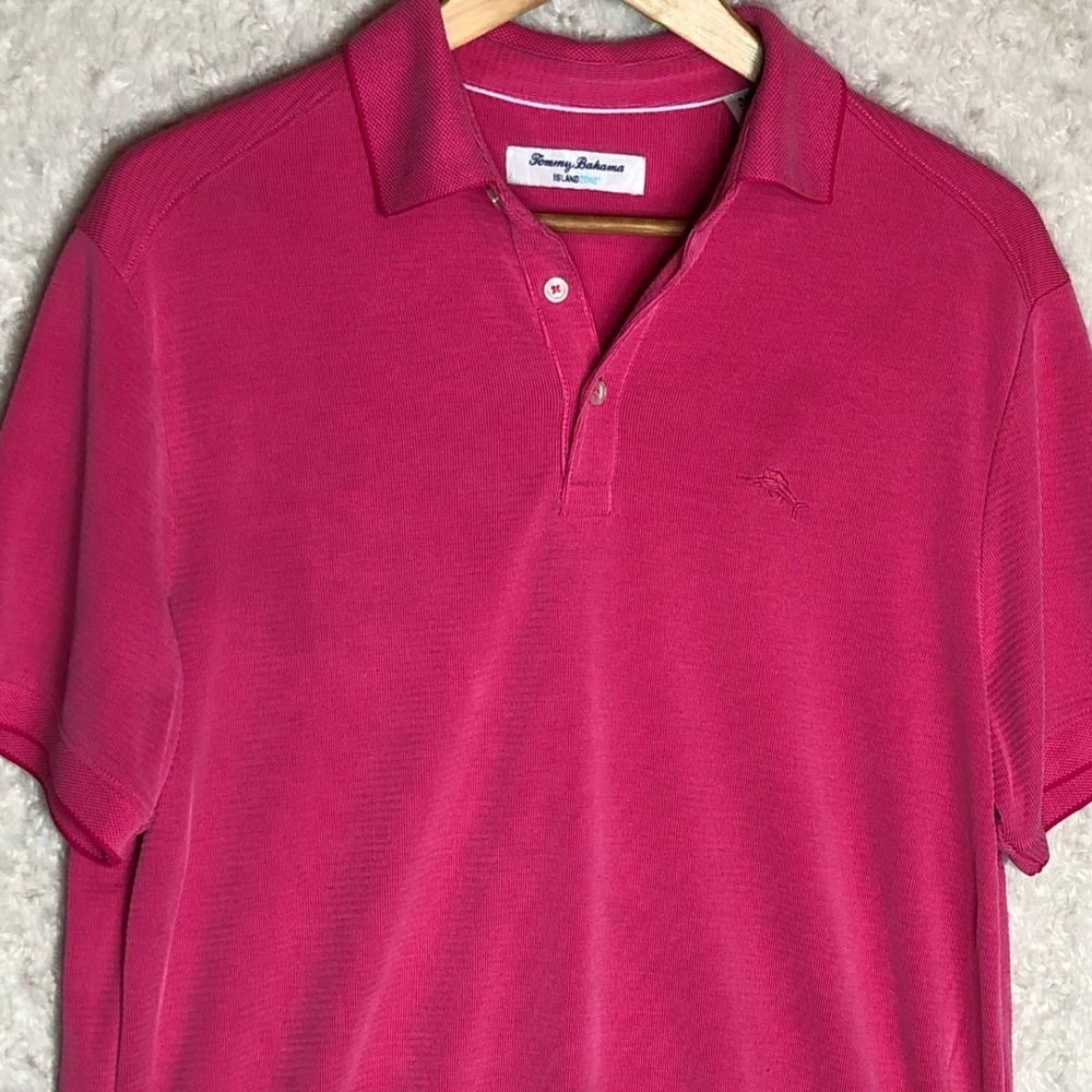 Tommy Bahama IslandZone Mens Pink Textured Short Sleeve Polo Shirt Small